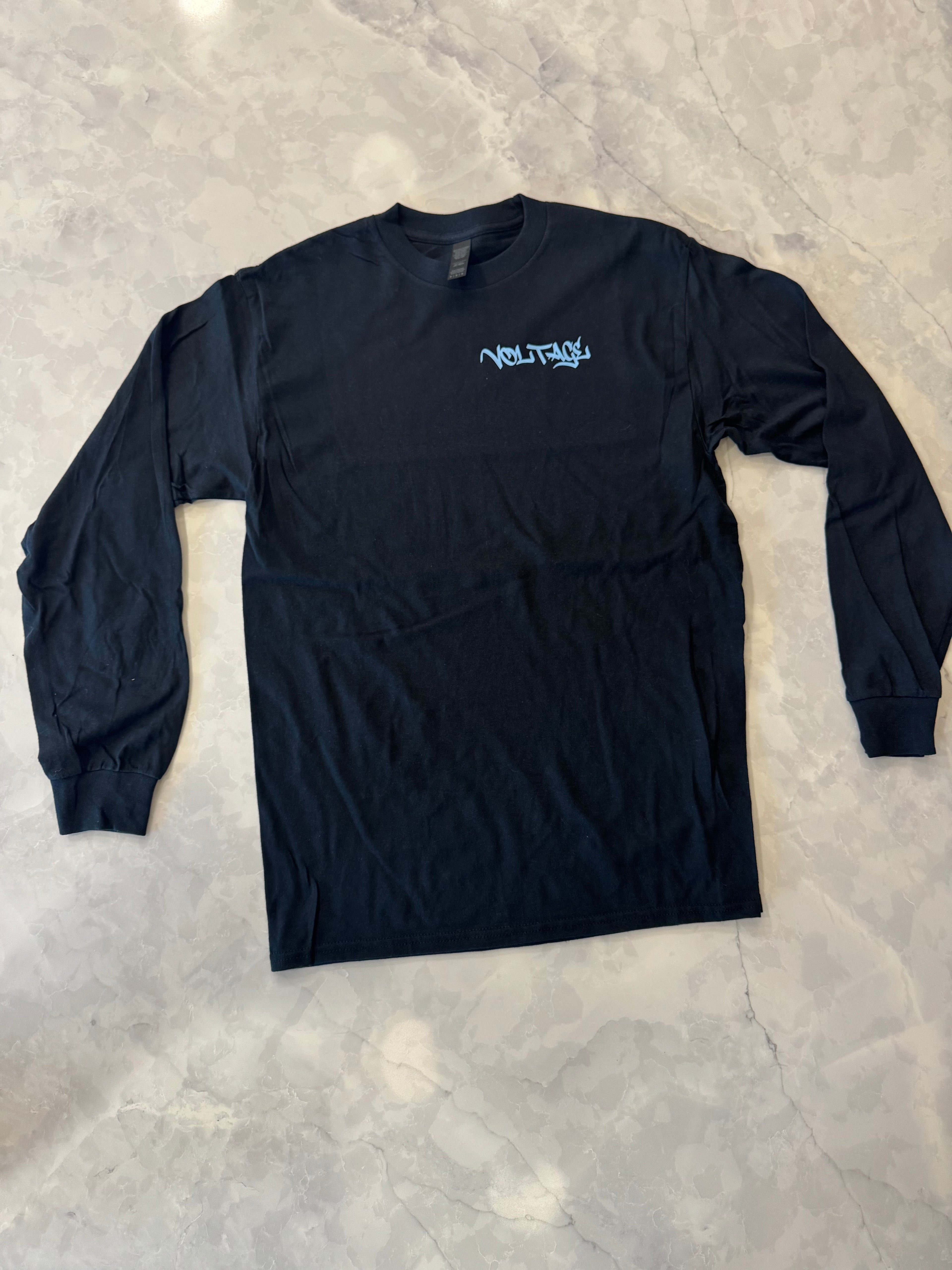 Blue logo, black long sleeve