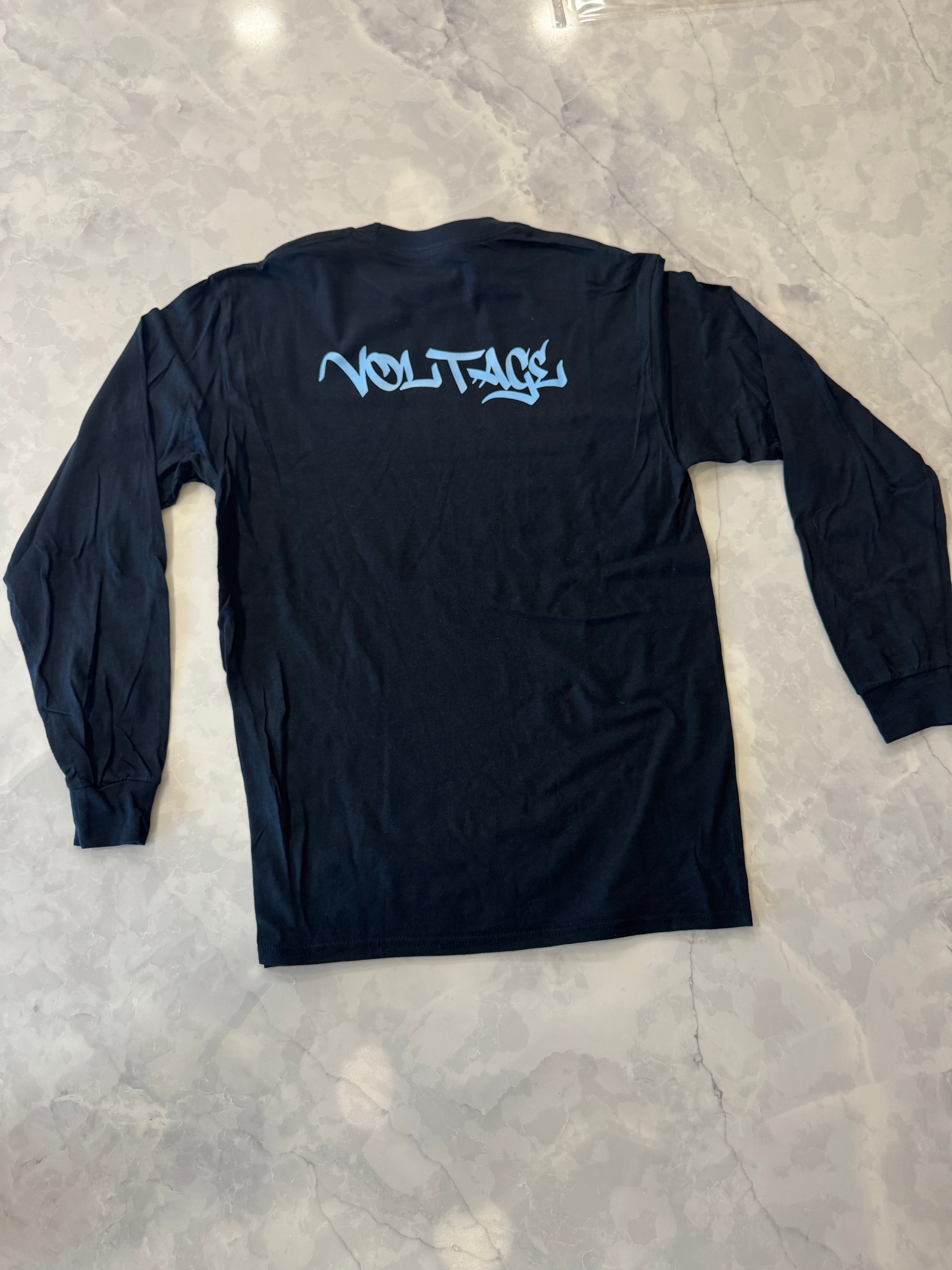 Blue logo, black long sleeve